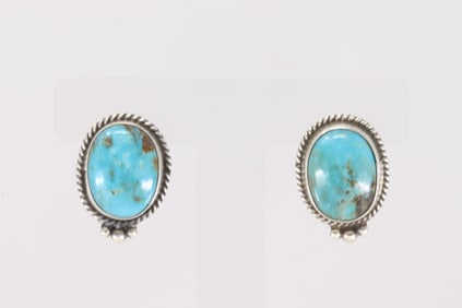Native America Navajo Sterling Silver Kingman Turquoise Post Earring's By Theresa Smith.