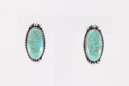 Native America Navajo Sterling Silver Kingman Turquoise Post Earring's By Elouise Kee.