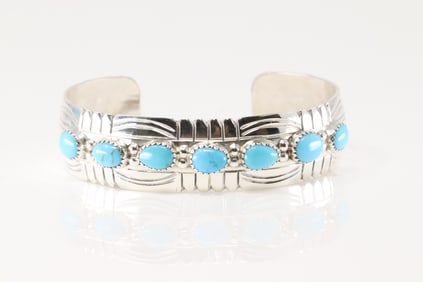 Native America Navajo Sterling Silver Turquoise Bracelet Cuff By David Segar.
