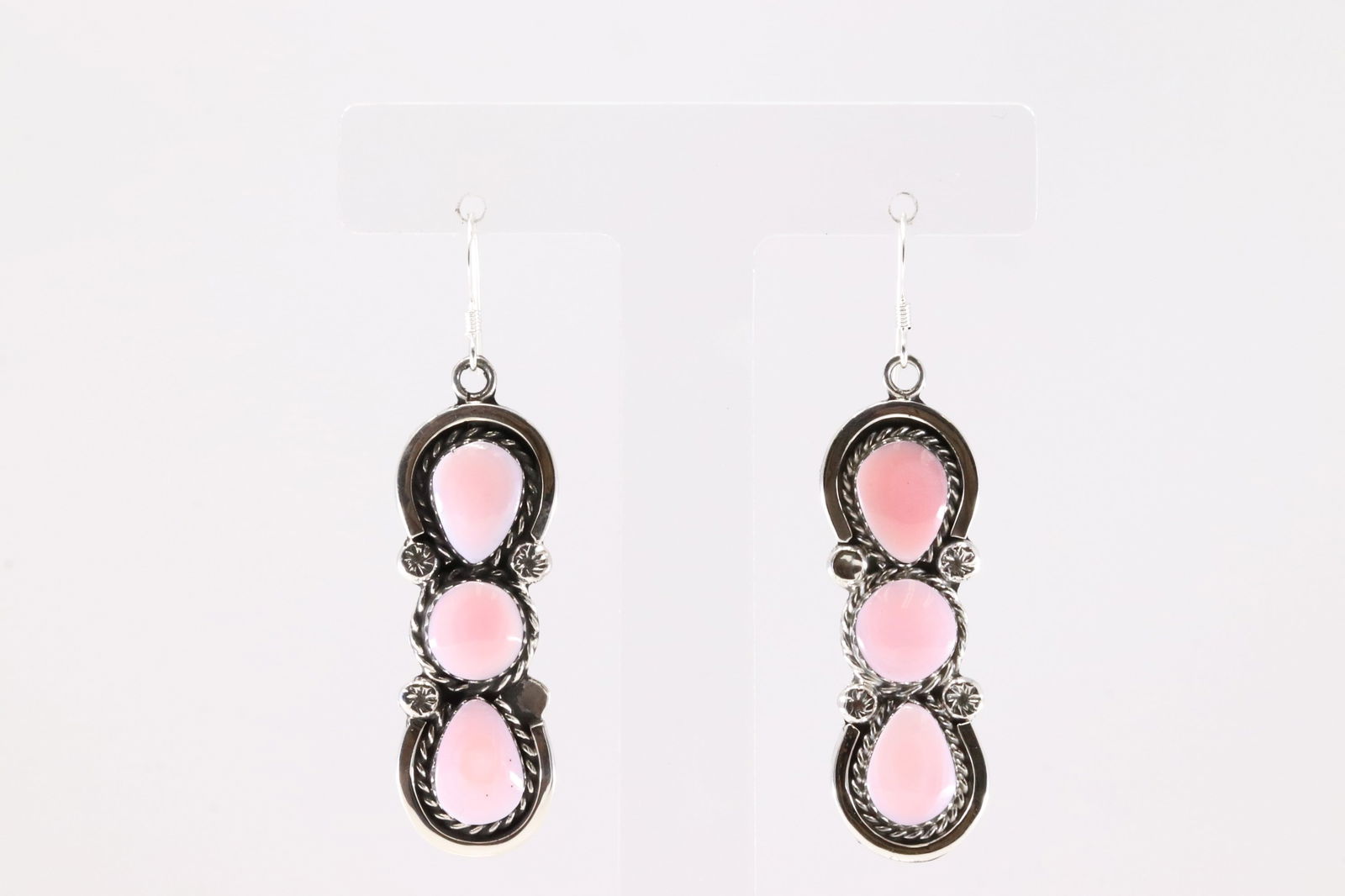 Native America Navajo Sterling Silver Pink Conch Dangling Earring's By Marie Bahe. (1 of 4)