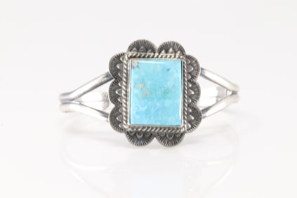 Native America Navajo Sterling Silver Turquoise Bracelet Cuff By Kee J.