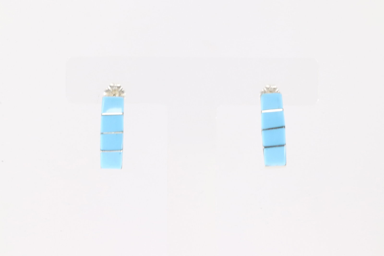 Native America Zuni Sterling Silver Turquoise Inlay Hoop Earring's By Gilbert Kanesta.: This is a Native America Zuni Sterling Silver Turquoise Inlay Hoop Earring's By Gilbert Kanesta.
