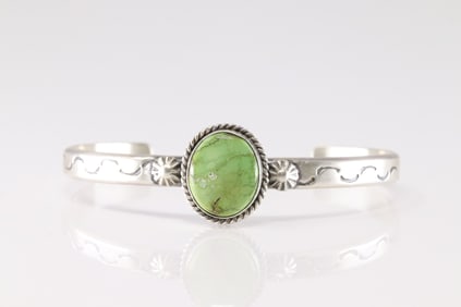 Native America Navajo Sterling Silver Palomino Turquoise Bracelet Cuff.