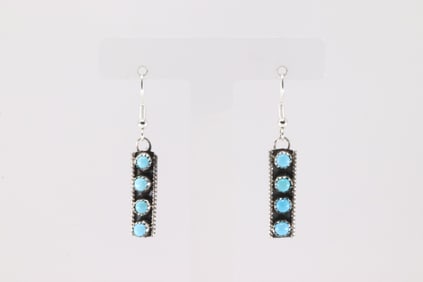Native America Navajo Sterling Silver Turquoise Dangling Earring's By Janic Spencer.