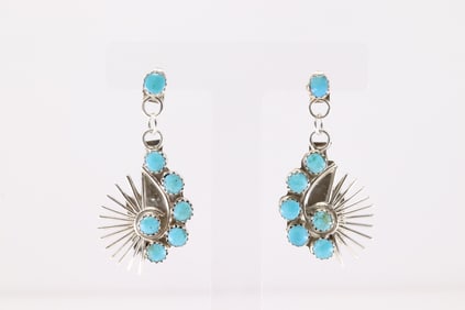 Native America Navajo Sterling Silver Turquoise Post Dangling Earring's By Martin Vacit.