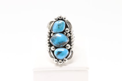 Native American Navajo Sterling Silver Turquoise Ring Ryntanna Yazzie.