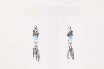 Native America Navajo Sterling Silver Turquoise Dangling Earring's By Sharon McCarthy.