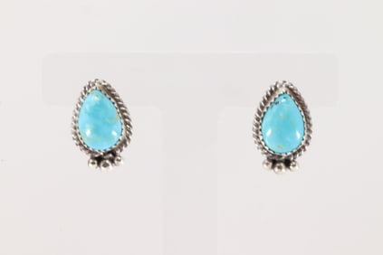Native America Navajo Sterling Silver Kingman Turquoise Post Earring's By Trish Largo.
