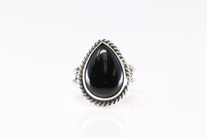 Native America Navajo Sterling Silver Black Onyx Ring By R.
