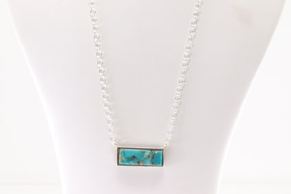 Native America Navajo Sterling Silver Turquoise Necklace By S.F.