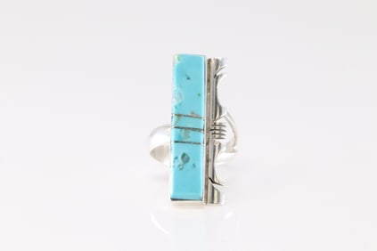 Native America Navajo Sterling Silver Turquoise Ring Inlay By S.F.