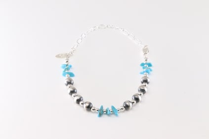 Native America Navajo Sterling Silver Turquoise Bracelet Link By Lucinda Sardo.