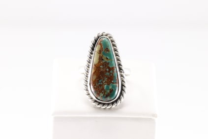 Native America Navajo Sterling Silver Kingman Turquoise Ring By Dixon.