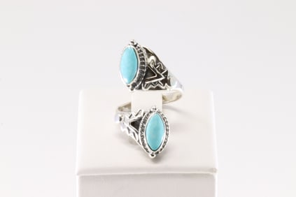 Native America Navajo Sterling Silver Turquoise Ring By Leroy Silversmith.
