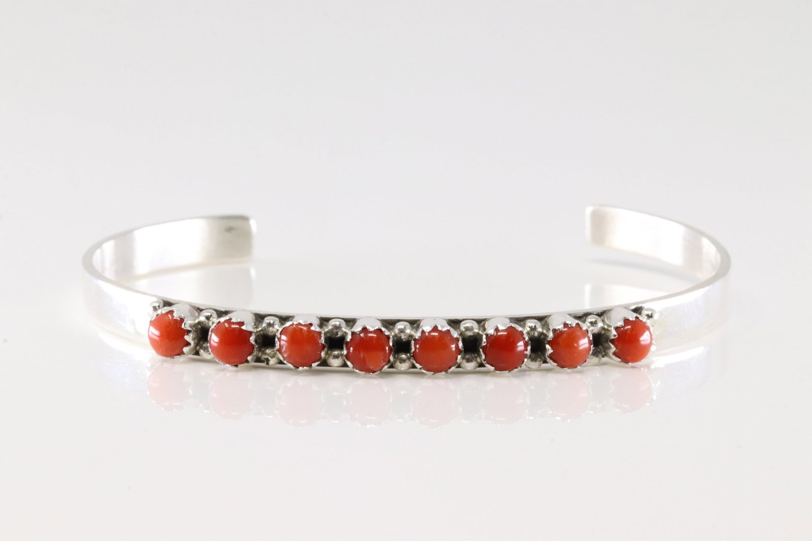 Native America Navajo Sterling Silver Coral Bracelet Cuff By GP.SRY.: This is a Native America Navajo Sterling Silver Coral Bracelet Cuff By GP.SRY.