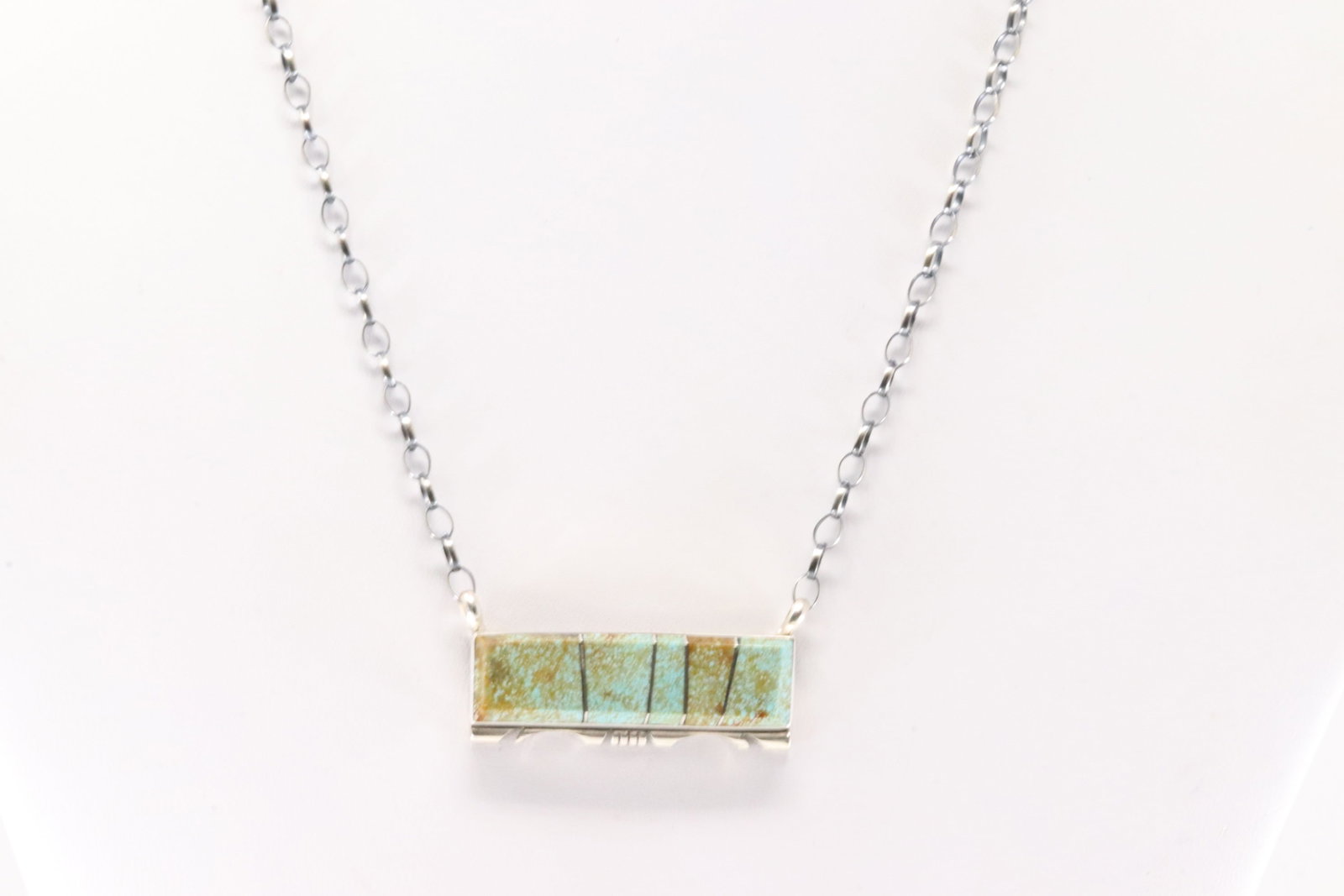 Native America Navajo Sterling Silver Turquoise Inlay Necklace By Steve Francisco.: This is a Native America Navajo Sterling Silver Turquoise Inlay Necklace By Steve Francisco. Necklace length: 16.00"