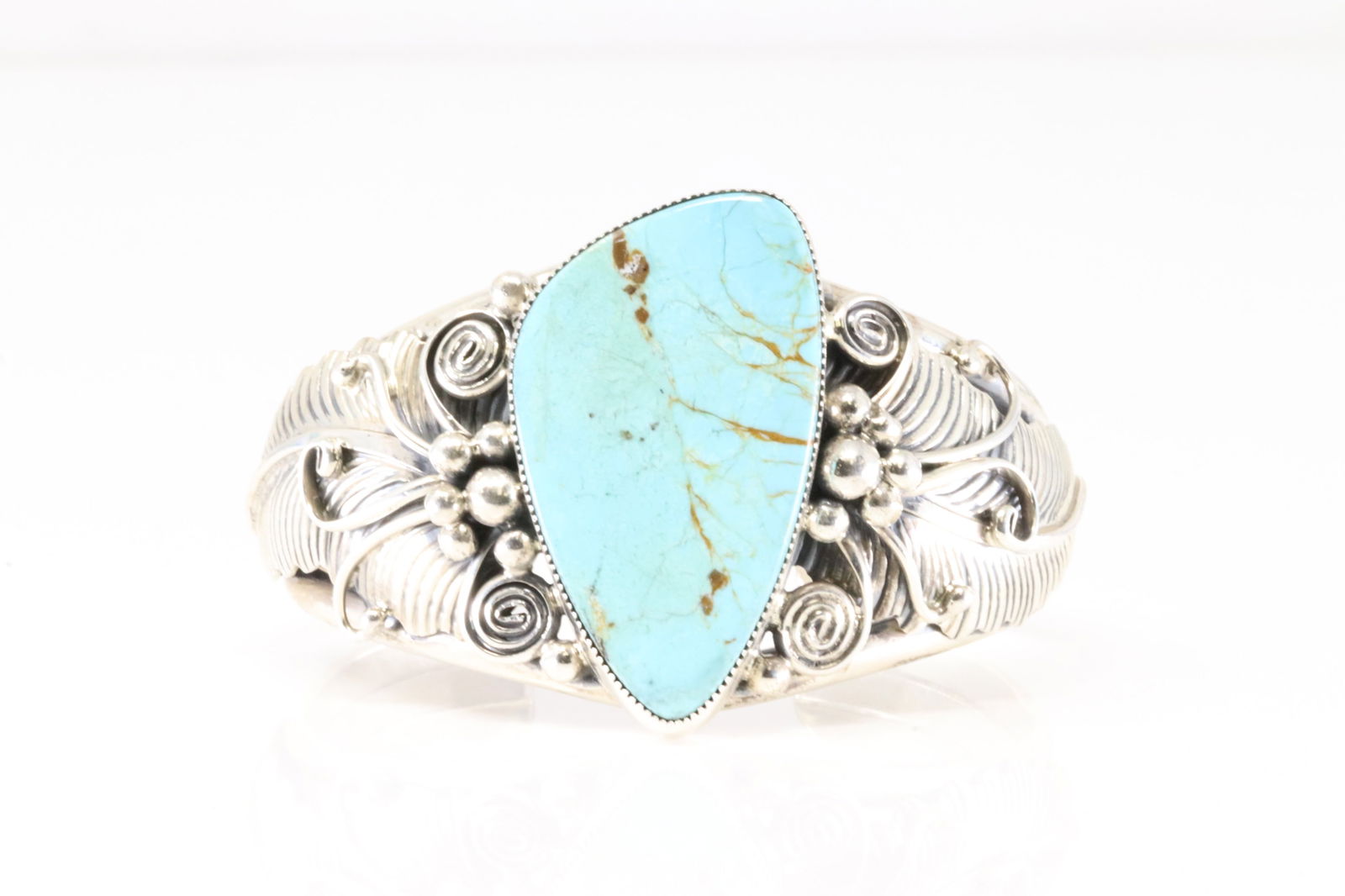 Native America Navajo Sterling Silver Kingman Turquoise Bracelet Cuff By Albert Smith. (1 of 4)