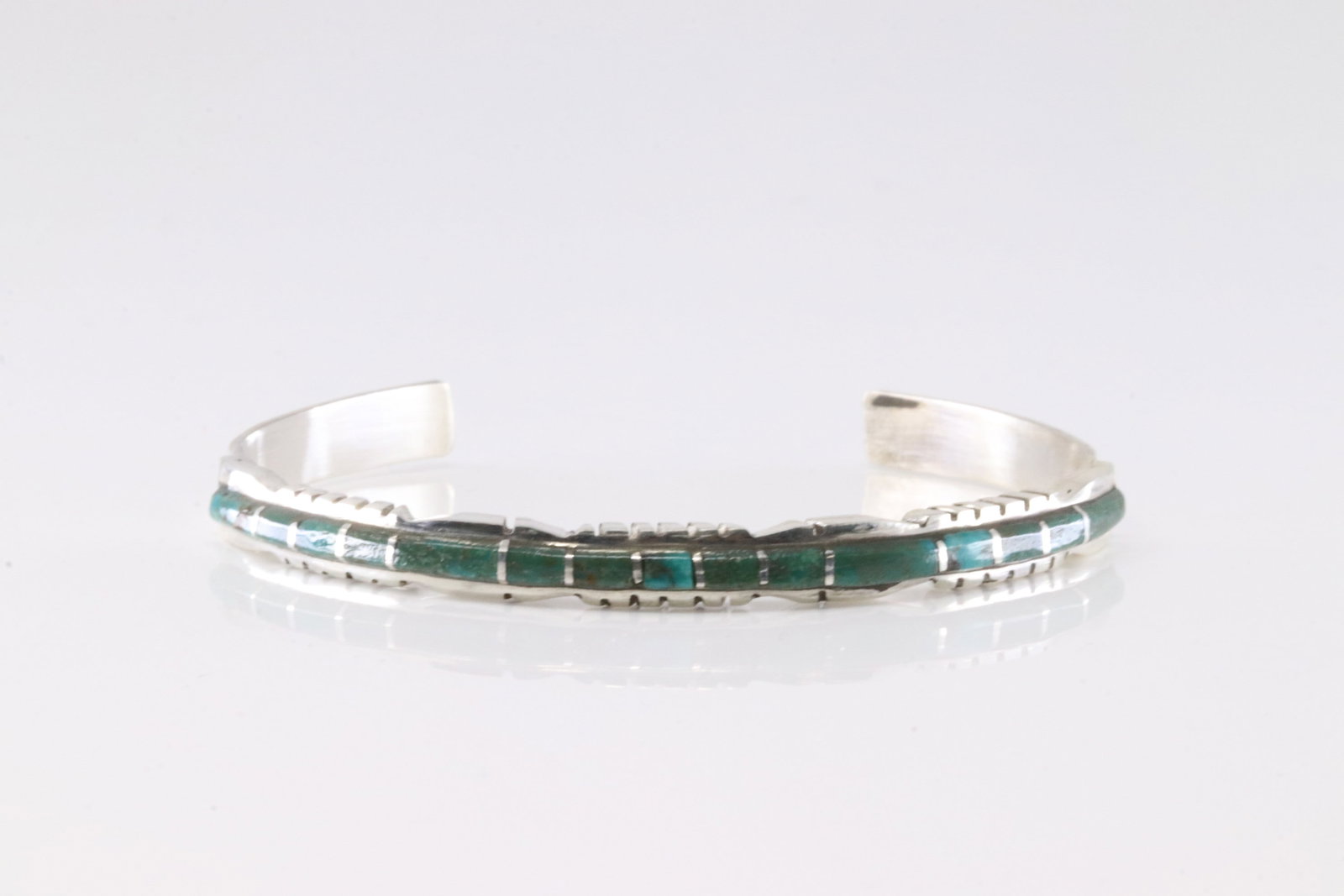 Native America Zuni Sterling Silver Turquoise Inlay Bracelet Cuff By Sheldon Lalio.: This is a Native America Zuni Sterling Silver Turquoise Inlay Bracelet Cuff By Sheldon Lalio.
