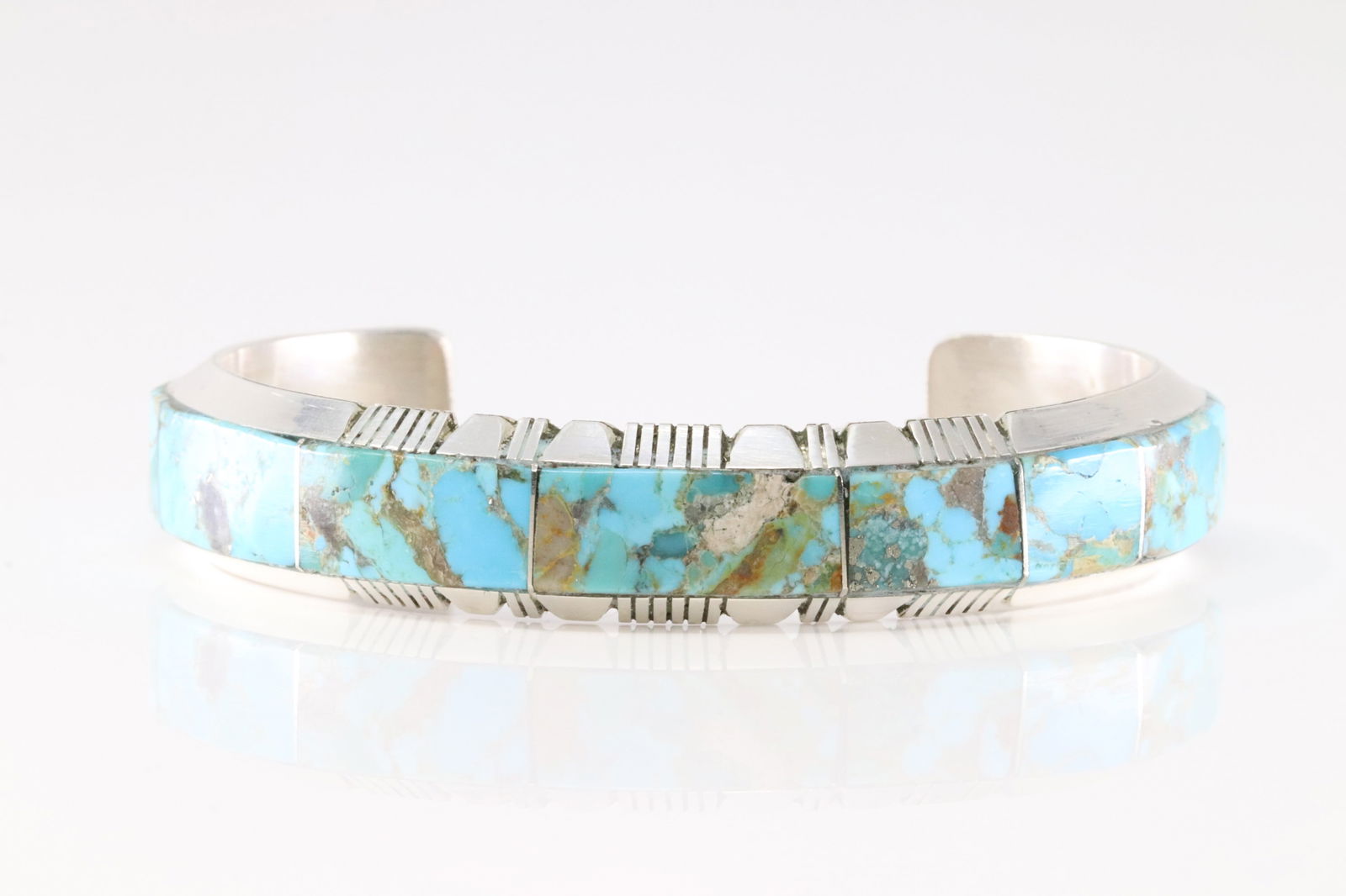 Native America Navajo Sterling Silver Number 8 Turquoise Inlay Bracelet Cuff By Steve Francisco. (1 of 4)
