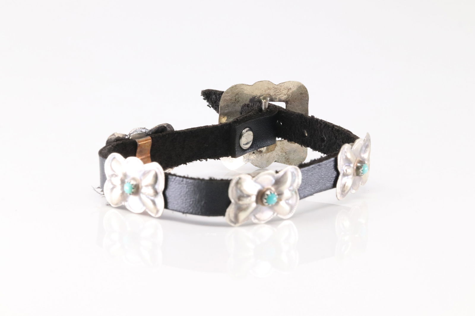 Native America Navajo Sterling Silver Turquoise Leather Bracelet By Joan Begay.: This is a Native America Navajo Sterling Silver Turquoise Leather Bracelet By Joan Begay. Bracelet length: 10.00" Adjustble.