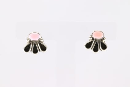 Native America Navajo Sterling Silver Pink Conch Post Earring's By Gerildine James.