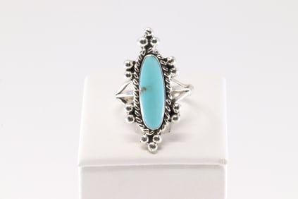 Native America Navajo Sterling Silver Turquoise Ring By Arlene Lewis.