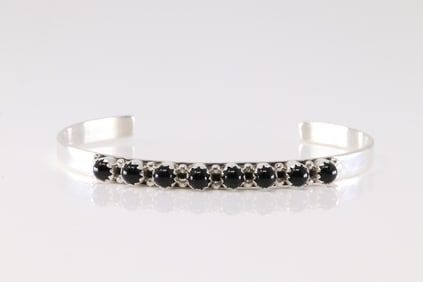 Native America Navajo Sterling Silver Black Onyx Bracelet Cuff By GP.SRY.