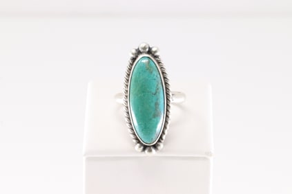 Native America Navajo Sterling Silver Turquoise Ring By Eugene Belone.