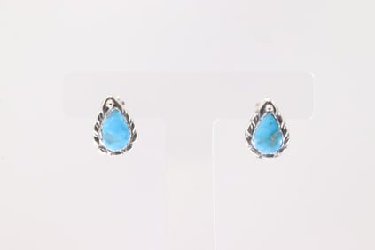 Native America Navajo Sterling Silver Turquoise Post Earring's By Freida Martinez.