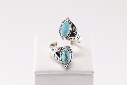 Native America Navajo Sterling Silver Turquoise Ring By Leroy Silversmith.