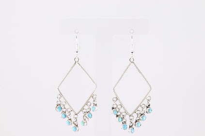 Native America Navajo Sterling Silver Turquoise Dangling Earring's By Sylvya Chee.