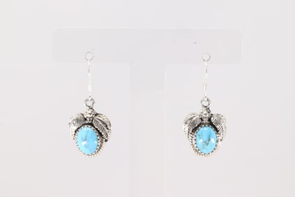 Native America Navajo Sterling Silver Turquoise Dangling Earring's By Sharon McCarthy.
