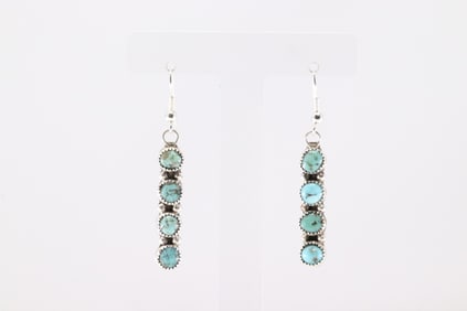 Native America Navajo Sterling Silver Kingman Turquoise Dangling Earring's By Maxine Ramirez.