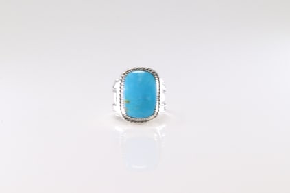 Native America Navajo Sterling Silver Turquoise Ring By Roland Dixson.