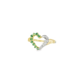 Emerald & Diamond Heart Ring 10Kt