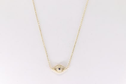 Sapphire & Diamond Eye Evil Pendant / Necklace 14Kt.