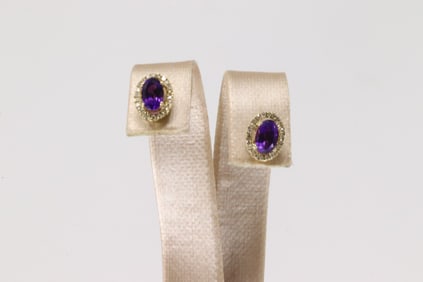 Amethyst & Diamond Stud Earring 10Kt.