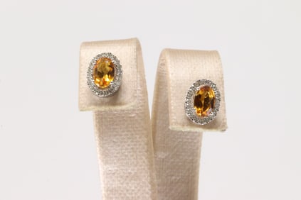Citrine & Diamond Stud Earring 10Kt.