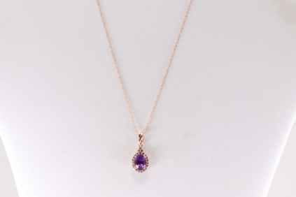 Amethyts & White Sapphire Pendant / Necklace 10Kt.