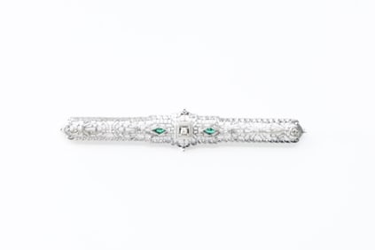 Art Deco Emerald & Diamond Pin / Brooch 14Kt.