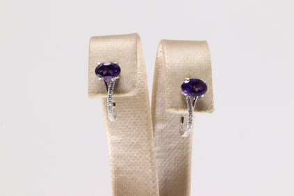 Amethyst & Diamond Hoop Earring 10Kt.
