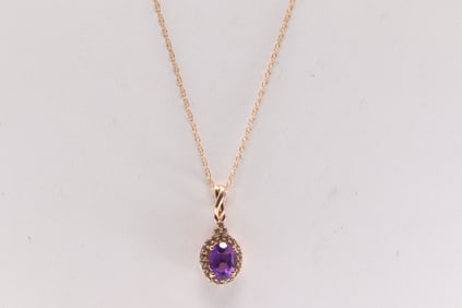 Amethyst & White Sapphire Pendant / Necklace 10Kt.