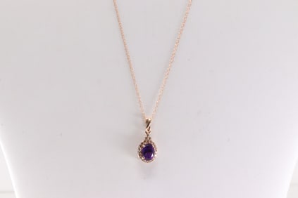 White Sapphire & Amethyts Pendant / Necklace 10Kt.