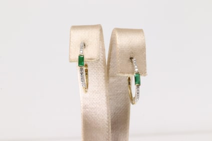 Emerald & Diamond Hoop Earring 14Kt.