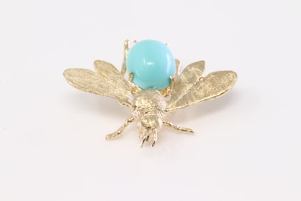Bee Fly Turquoise Brooch 14Kt.