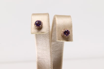 Amethyst & Diamond Stud Earring 10Kt.