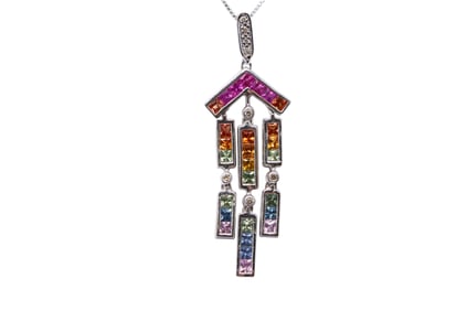 14Kt Multi-Colored Pendant W/ Diamonds