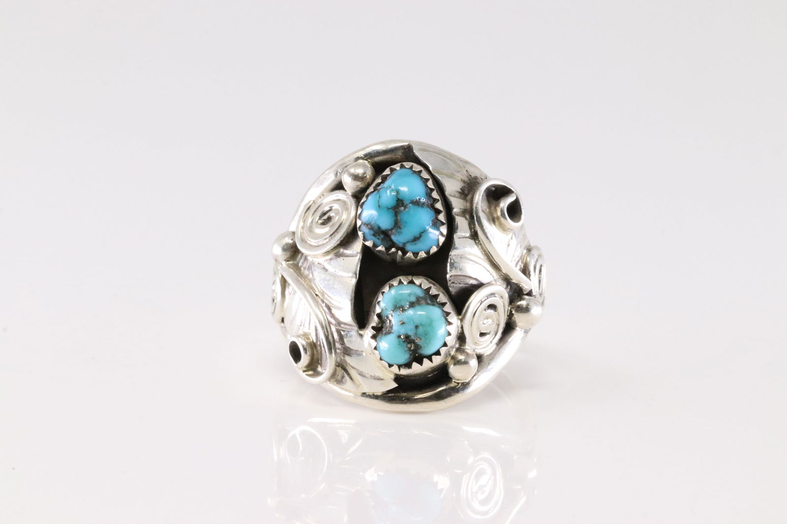 Native America Navajo Sterling Silver Turquoise Ring 2 Stone By B. (1 of 4)