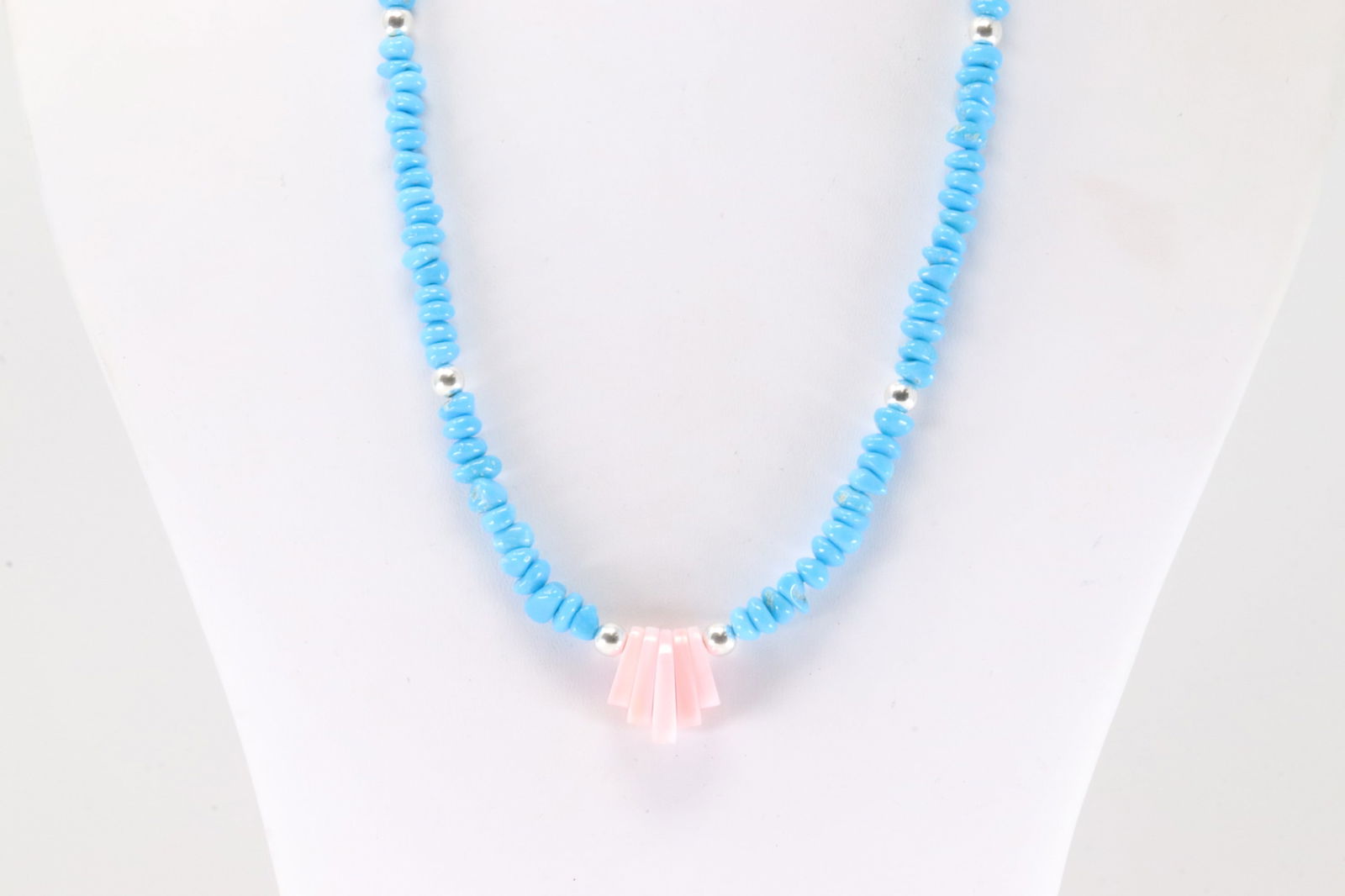 Native America Navajo Sterling Silver Pink Conch Shell & Turquoise Necklace. (1 of 3)