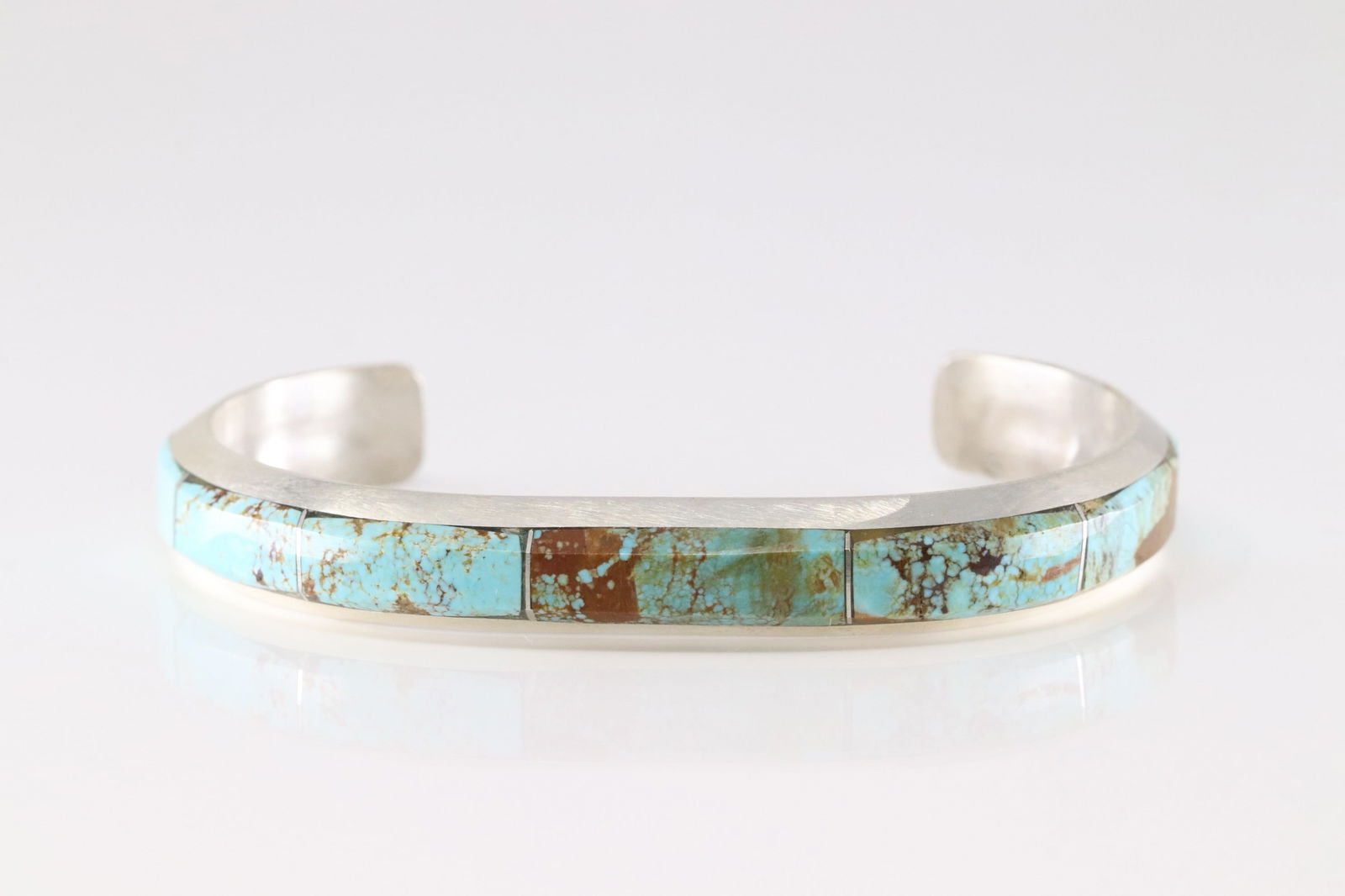 Native America Navajo Sterling Silver Number 8 Turquoise Inlay Bracelet Cuff By Brandon Etcitty.: This is a Native America Navajo Sterling Silver Number 8 Turquoise Inlay Bracelet Cuff By Brandon Etcitty.